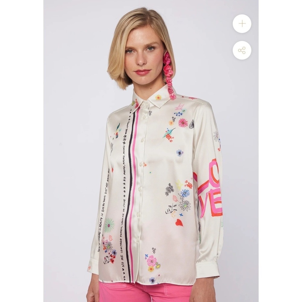 Vilagallo Irina Love Cream Floral Button Down Blouse 44/ US 12 NWT - Picture 2 of 3